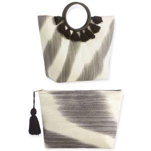 SHIRALEAH Black & White Desi Tote and Zip Pouch NWT